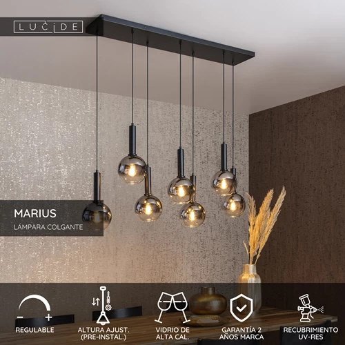 Lucide MARIUS - Lámpara colgante - 7xE27 - Negro - USP